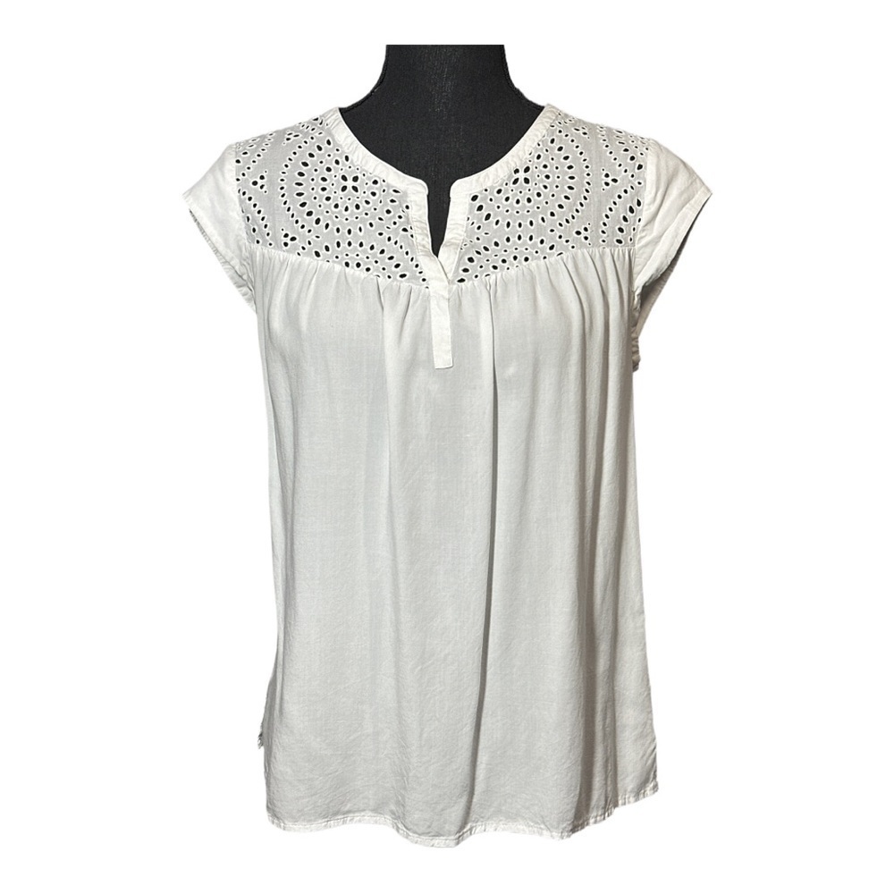 Pale Sky White Eyelet Bodice Cap Sleeve Romanic Boho Summer Top Size Medium